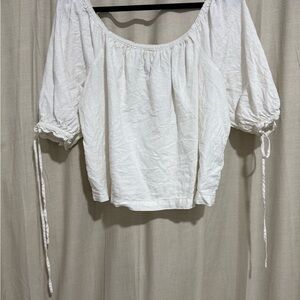 Women's White Peasant Blouse - Lightweight Off-Shoulder Top